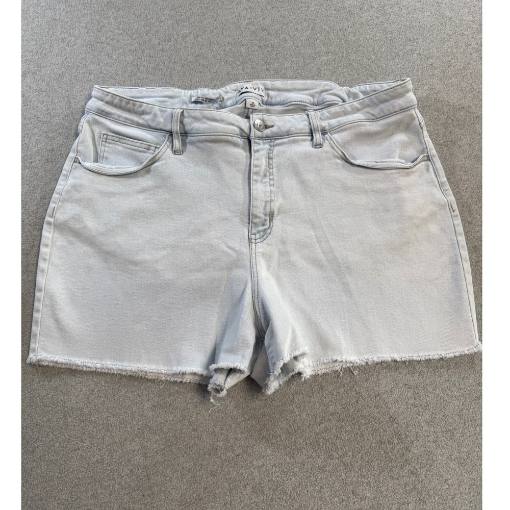 Ava & Viv High Rise‎ Midi Denim Shorts Women 18 Light Wash Excellent Raw Hem
